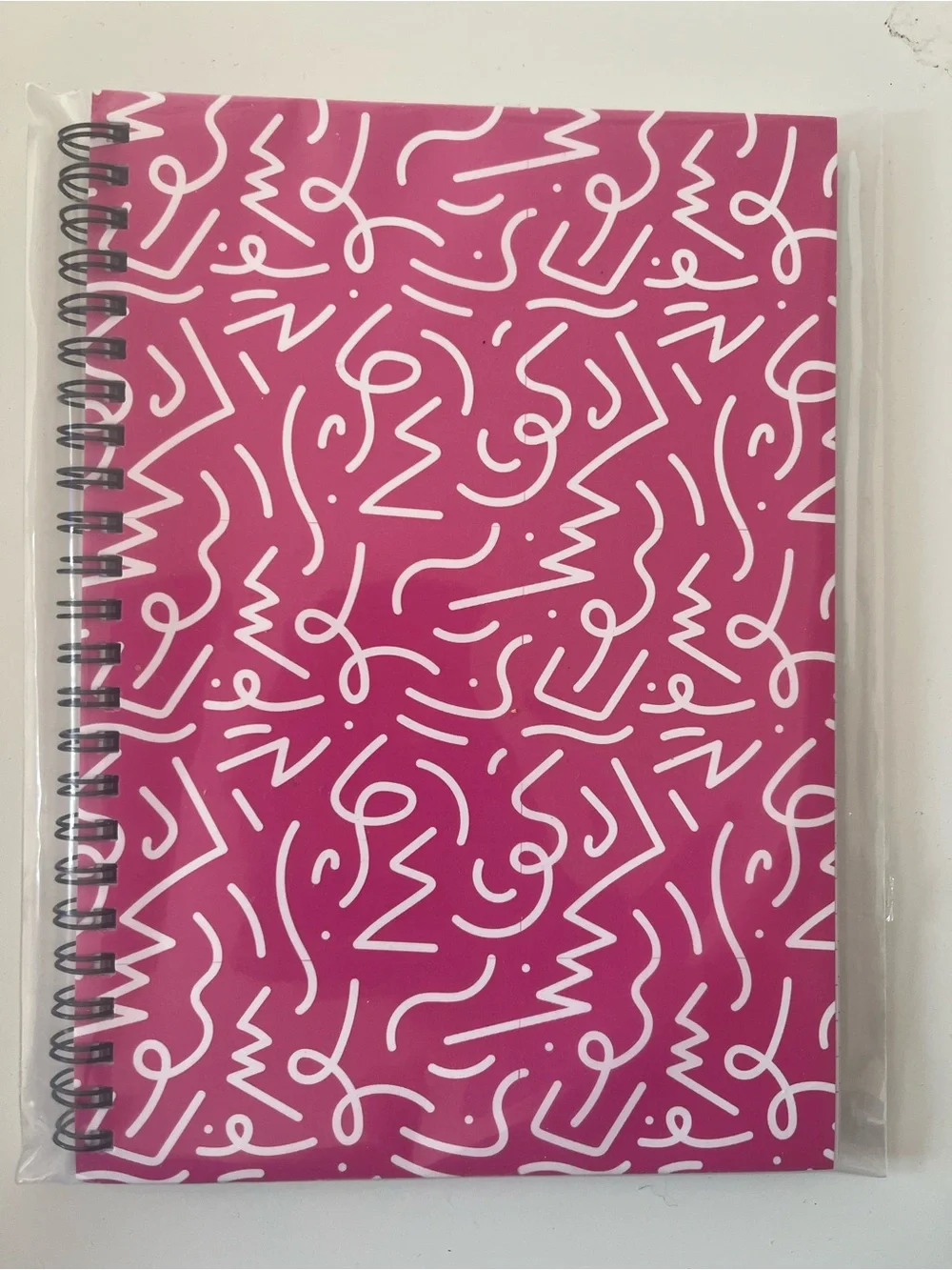 Brand New: Abstract Squiggle Notebook in Hot Pink & White | Spiral Ruled Journal